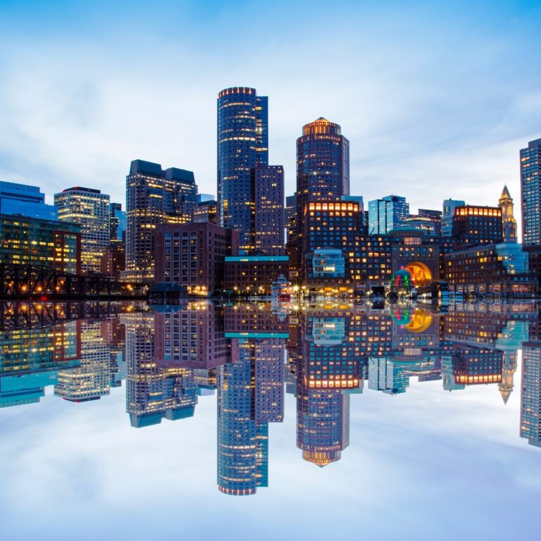 Boston Skyline from Downtown Harborwalk at Night
